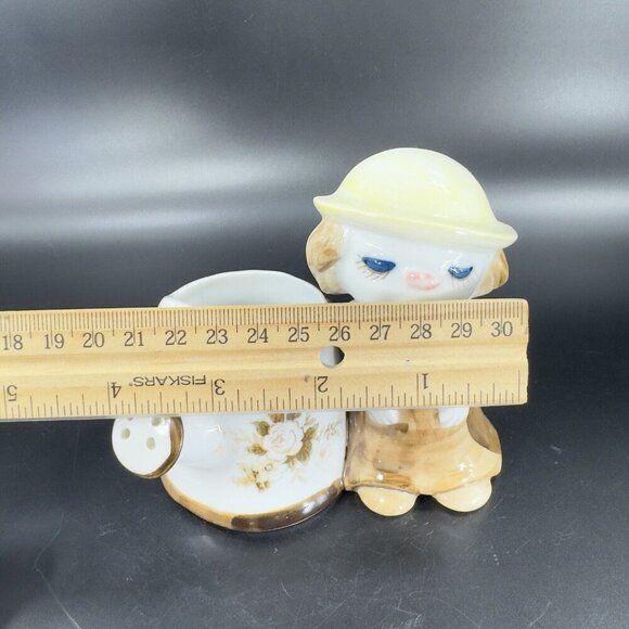 Vintage Whimsical Ceramic Girl With Watering Can Planter Flower Vase Porcelain - Picture 6 of 16